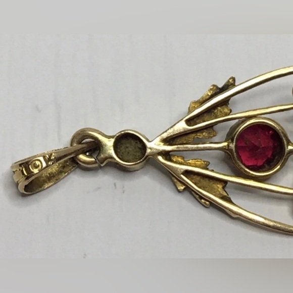 Victorian 10k ruby seed pearl lavalier pendant - Picture 5 of 6